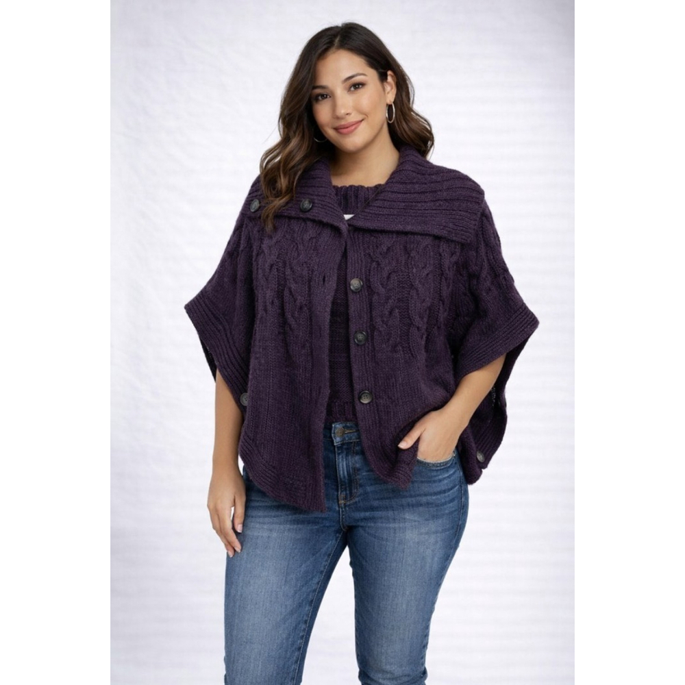 Old Navy Plum Knit Cape Cardigan Sweater – Size Large – Cozy Button Front